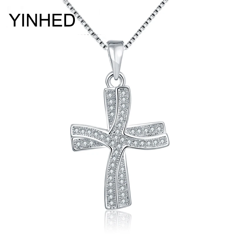 

YINHED Real 925 Sterling Silver Necklaces Pendants Fashion Zircon Cross Pendant Necklace for Women Men Jewelry Gift ZN119