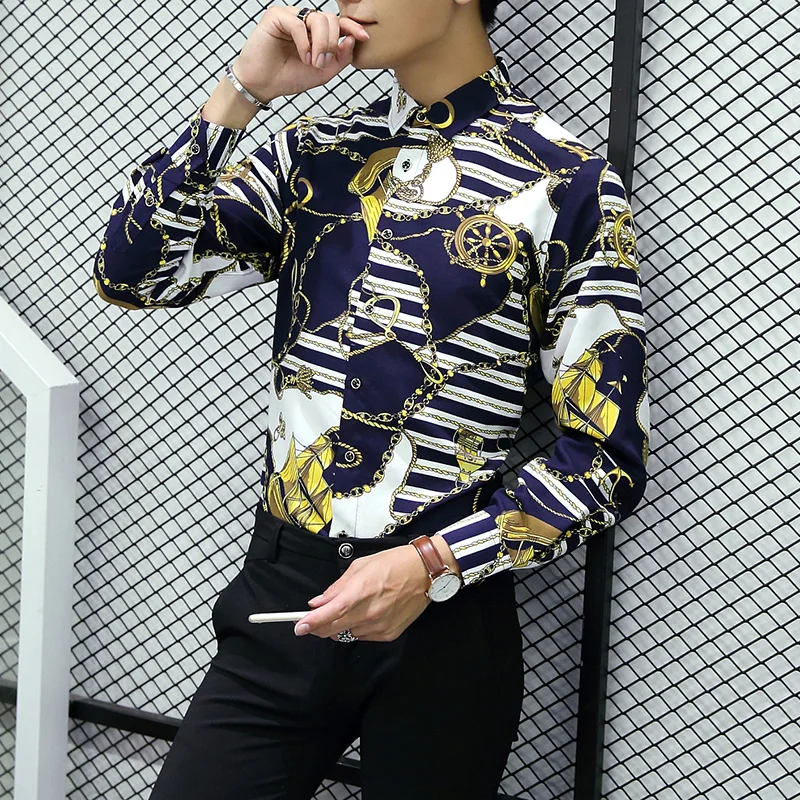 High Quality Mens Floral Print Shirt Polyester Slim Fit Long Sleeve 3 Pattern M-7XL