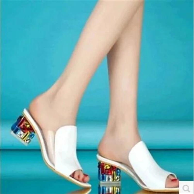 

MHYONS2019 summer hot fashion new slippers female thick with fish mouth sandals and slippers rhinestones large size fashion wome