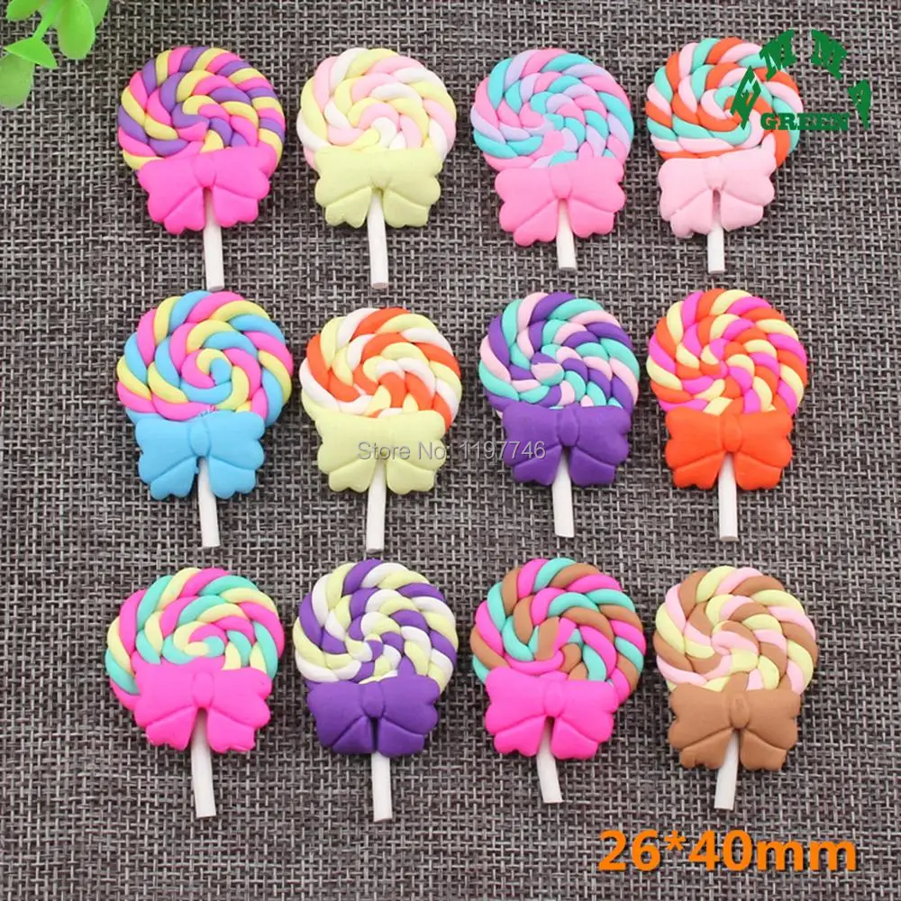 

Cute Bow Knot Lollipop Polymer Clay Rainbow Lollipop Cabochon Candy Lollipop Miniature Food Decoden DIY 5pcs