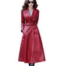 Модная женская Длинная ветровка, осенняя Женская Корейская новая куртка большого размера, пальто, женская тонкая куртка из искусственной кожи