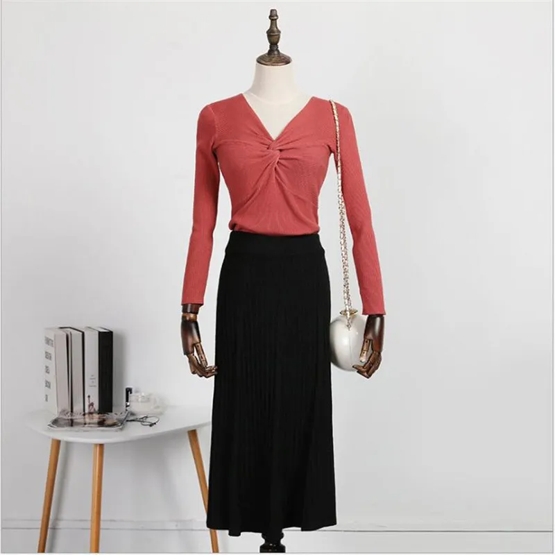 

2019 New Fashion Wholesale Women Woolen Long Skirts Candy Color Pleated Maxi Skirts Free Size