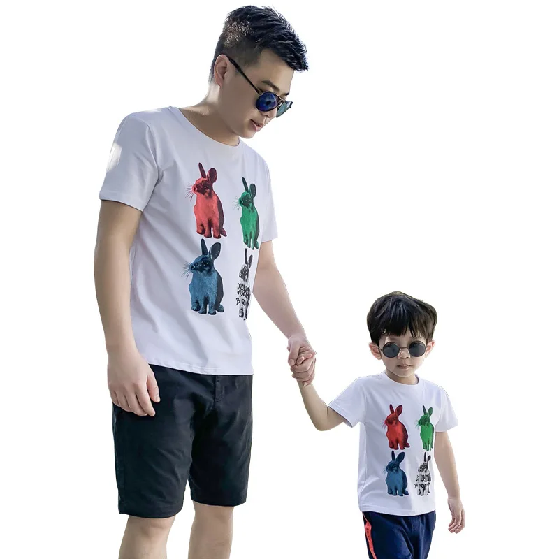 

Family Look Boys T Shirt Mom and Baby T Shirt Family Matching Outfits Summer Girls Tops Cotton Rabbit Mommy and Me Clothes