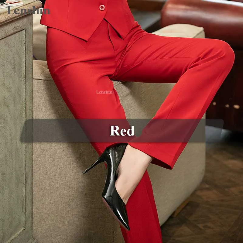 Полная длина, профессиональные деловые формальные брюки, женские брюки, для девушек, стройная женская рабочая одежда, для офиса, для девушек, карьера, одежда размера плюс - Цвет: Red