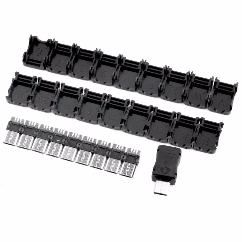 

10pcs/set Micro USB 5 Pin T Port Male Plug Socket Connector&Plastic Cover for DIY Dropshipping