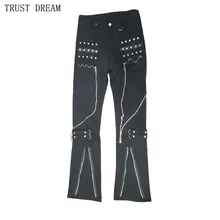Мужские узкие брюки клеш европейский дизайн панк стиль заклепки цепи мужские брюки для хип-хопа мужские персональные удивительные уличные брюки для досуга