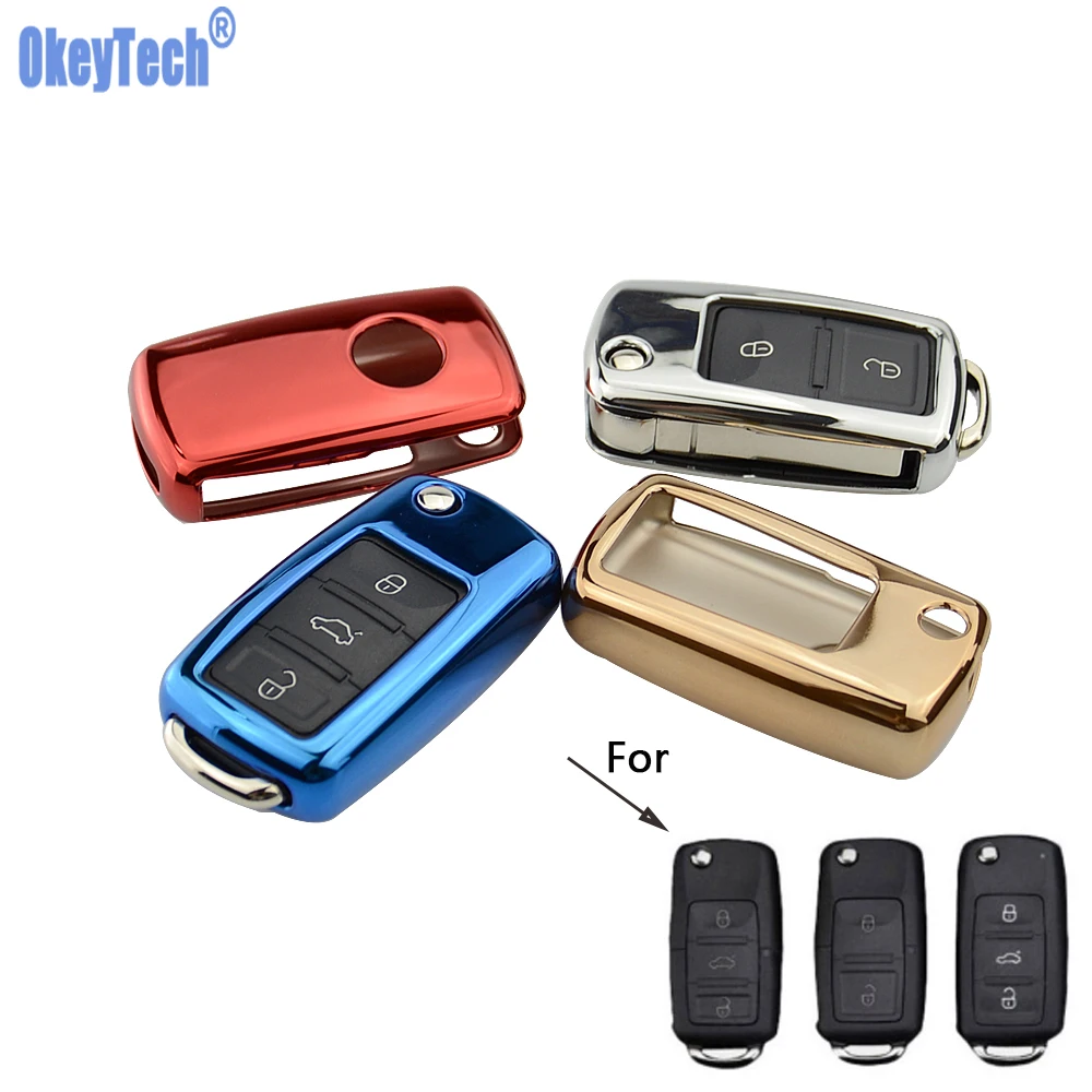 

OkeyTech Soft TPU Car Key Cover Case Shell Fob for Golf Bora POLO GOLF Passat For Skoda Octavia A5 Fabia For SEAT Ibiza Leon