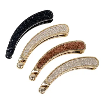 

1PC Solid Cloth Hairpins Girl Banana Barrettes Clip Women Girls Crystal Rhinestone Banana Barrette Hair Clip Clamp Hairpin