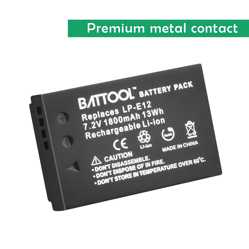 Батарея batcool 1.8Ah LP E12 с ЖК зарядным устройством для Canon Rebel SL1 EOS 100D M M2 M10
