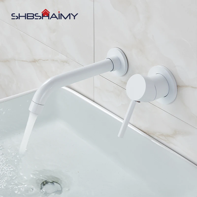 

Fashion Pure White Basin Faucet Hot and Cold Water Wall Mount Bathroom Faucet Multiple Colors To Choose Basin Mixer Tap