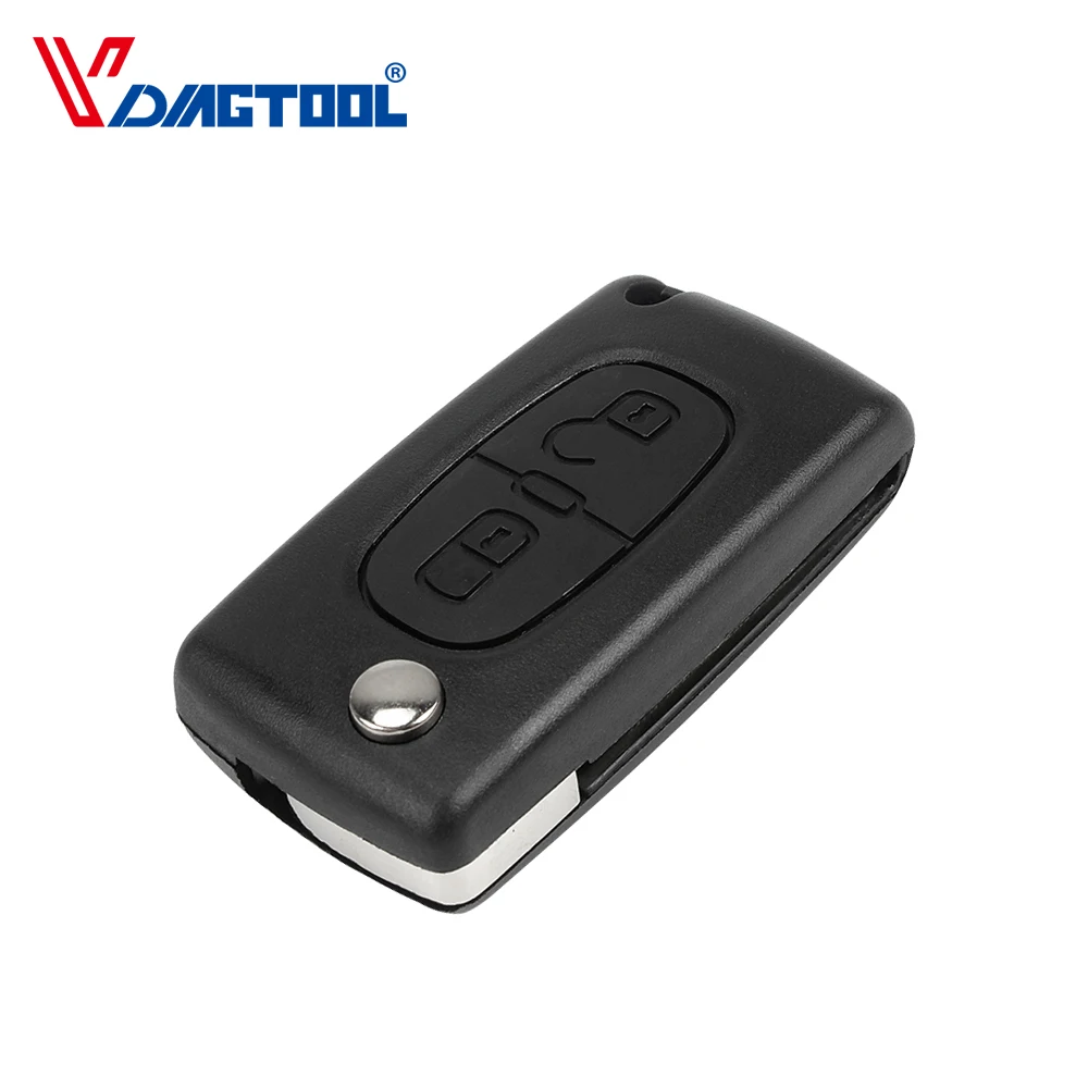 

VDIAGTOOL 2 Buttons Remote Car Key Shell With Groove Blade For Peugeot Replacement Fob Key Case Blank With Battery Place(CE0536)