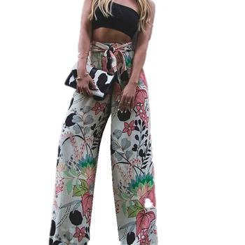 

hirigin Women fashion elastic floral Trousers Palazzo Wide Leg High Waist Long Loose Casual Pants women femme