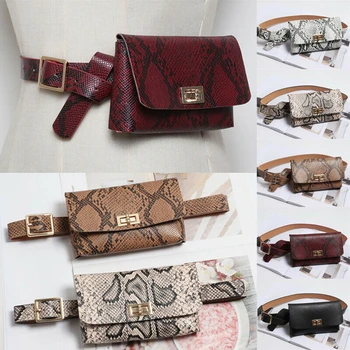 

2019 New Snake Skin Print Fanny Pack Women Leather Adjustable Waist Bag Buckle Travel Hip Small Bum Belt Bag Purse Chest Pouch