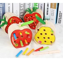 Детская ловушка для насекомых, магнитная игра, клубника, груша, помидор яблоко, деревянные обучающие игрушки для детей, малышей, От 1 до 3 лет