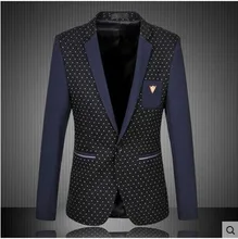 L/6Xl Men’S Mixed Color Casual Suits Stitching Dot Single Button Male Blazers Long Sleeves Suit Jacket Blaser Masculino S1245