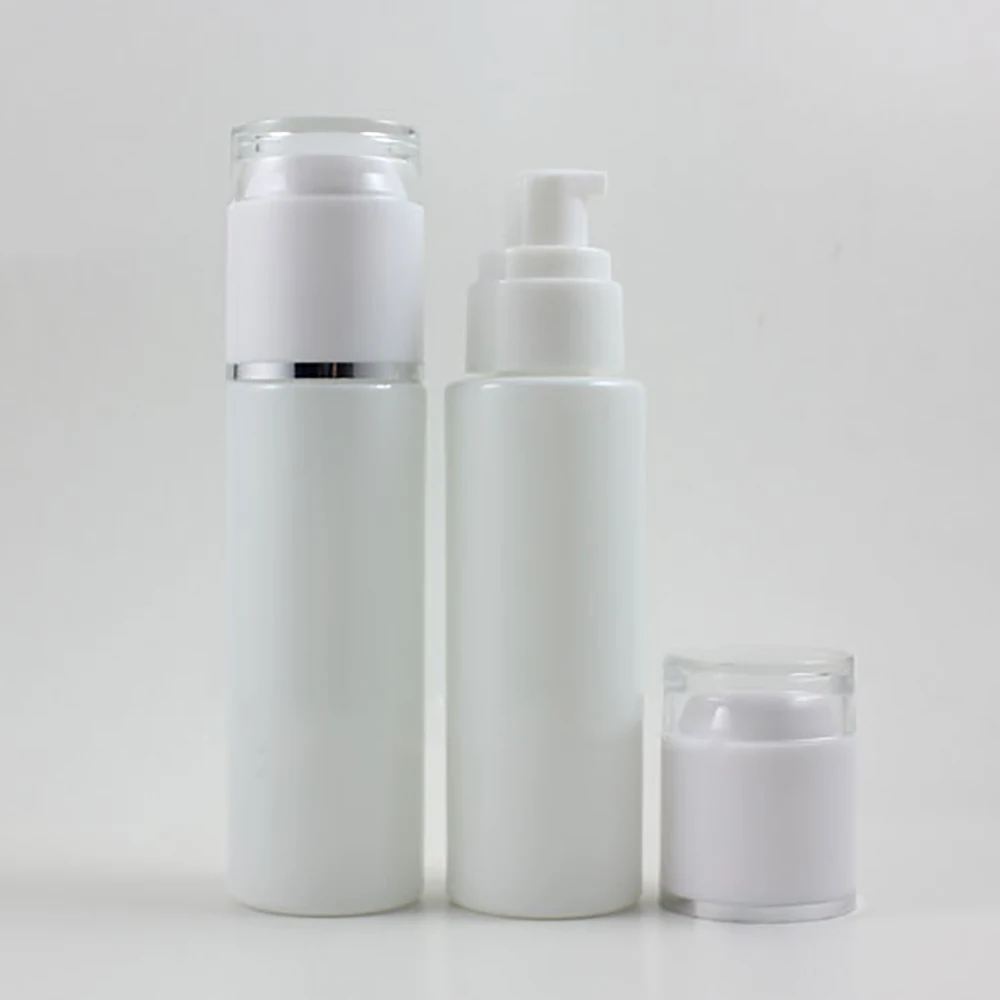 Buy 60ml round white glass lotion bottle with acrylic
