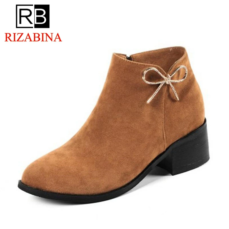

RizaBina Lady Ankle Boots Bowknot Plush Fur Shoes Winter High Heel Boots Wedding Party Shoes Women Warm Footwear Size 33-43