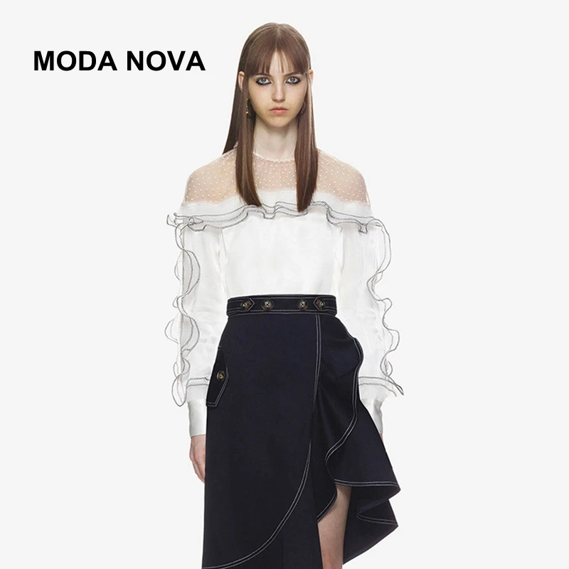 MODA NOVA Self Portrait блузка Для женщин Винтаж сексуальный горошек Тюль шифоновая в стиле