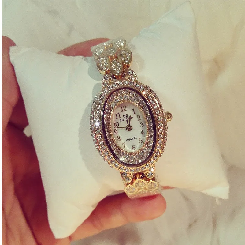 

Arabic Digital Rhinestone Full Surface Oval Dial Female Table New Hot Sale Watch High-end Linked List Fashion & Casual