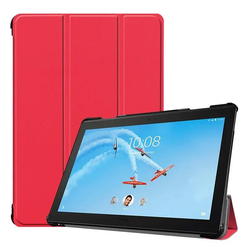 Тонкий чехол из искусственной кожи для lenovo Tab E10 TB-X104F 10,1 Tablet PC защитный противоударный полный защитный чехол+ ручка - Цвет: Red