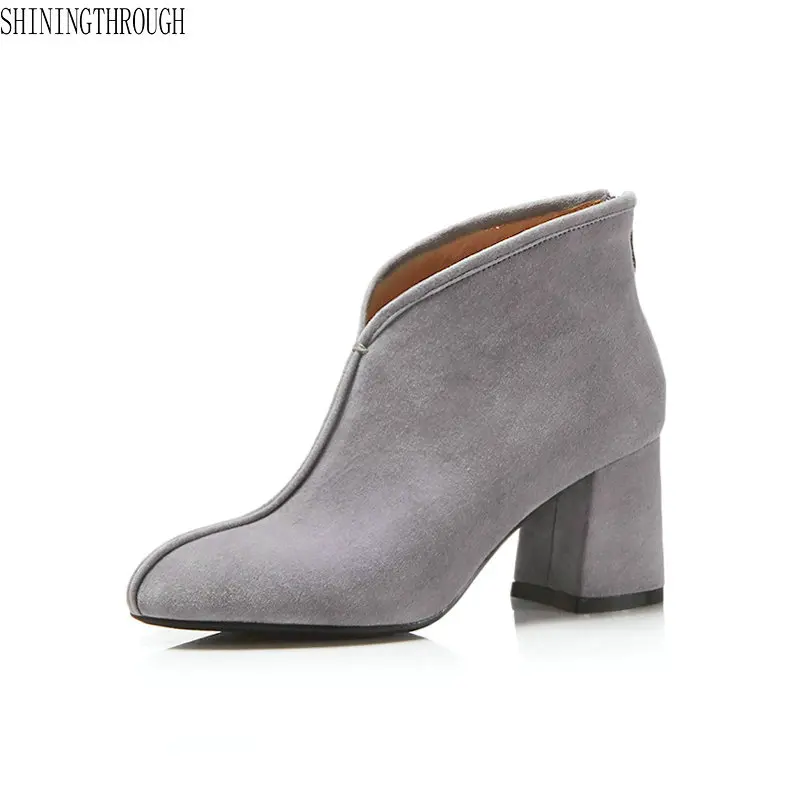 

Genuine leather Women Boots thick high Heels ankle boots woman spring autumn party wedding dress shoes woman size 41 42