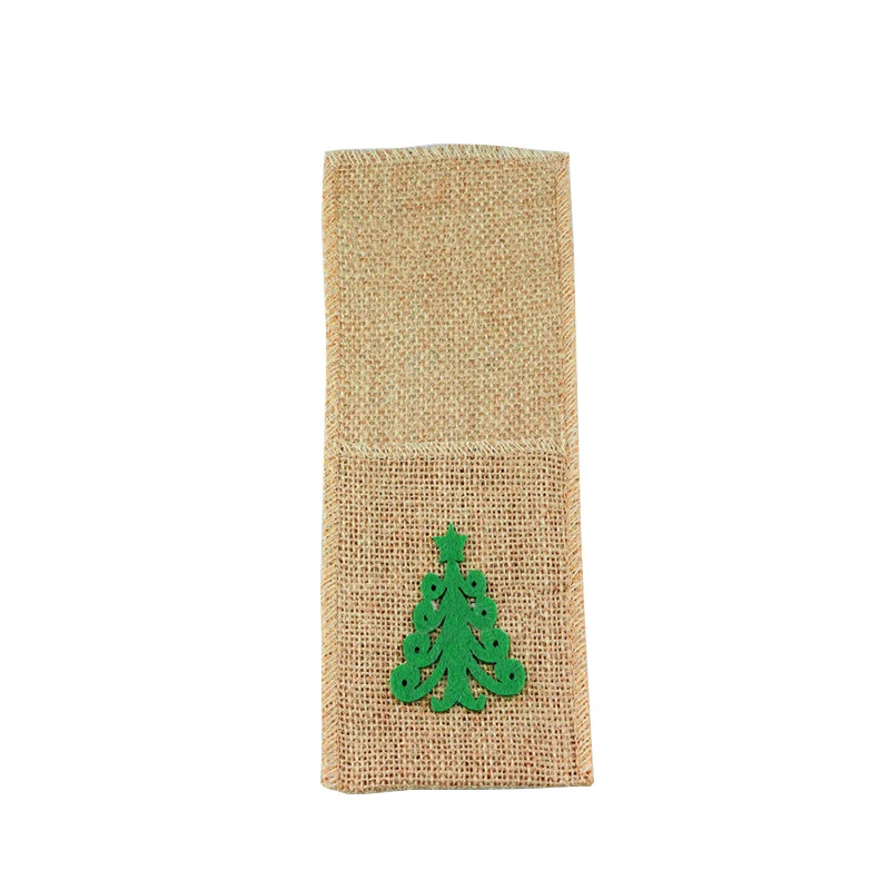 

Jute Lace Christmas Cutlery Holder Utensil Bag Fork Spoon Pocket Home Table Deco