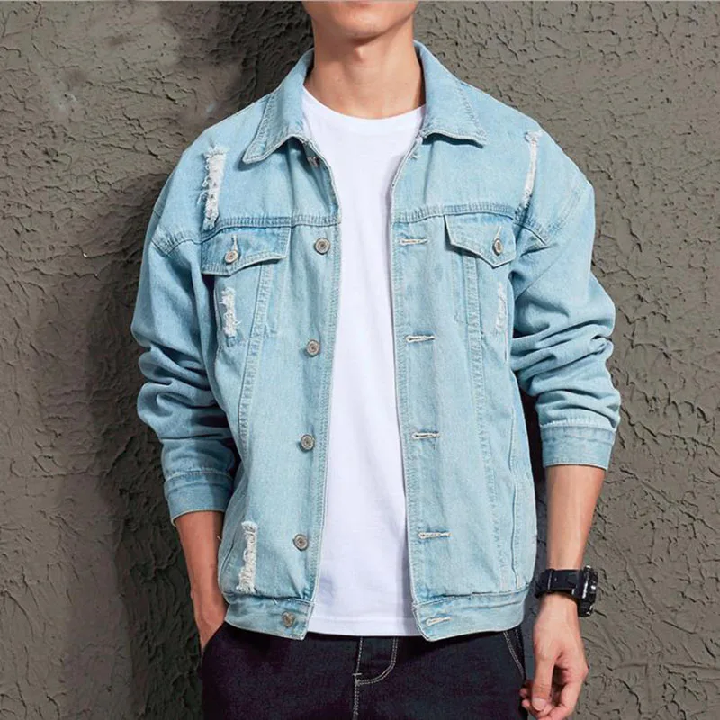 Mens Denim Jacket Fashion Hip Hop Streetwer Ripped Denim Jacket Mens jaqueta jeans masculino Male Cowboy Coats chaqueta hombre