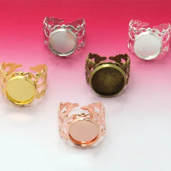 

Ring Bases Round Smooth Bezel 14mm 16mm 20mm Resin Cabochons Blanks Filigree Flower Adjustable Open Ring Settings Findings Bulk