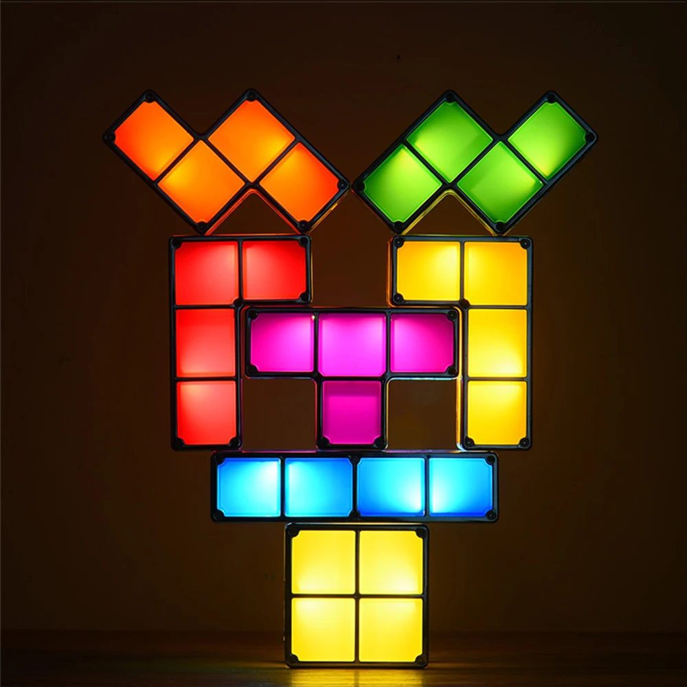 

DIY Tetris Puzzle Light 9W Stackable LED Desk Lamp Constructible Block Night Light Retro Game Tower Baby Colorful Brick Toy