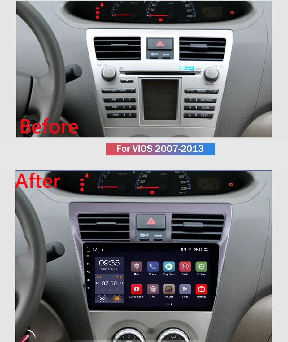 Clearance 9 inch 2.5D IPS HD multi-touch screen Android8.1 2G RAM 32G ROM NAVI with BlueTooth USB WIFI SWC for Toyota Vios 2007-2013   1
