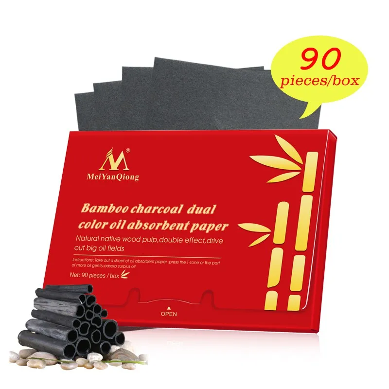 90 Sheets/1 Pack Makeup Absorbing Oil Paper Women Bamboo Charcoal Dual Color Whitening Blotting Paper Face Skin Care