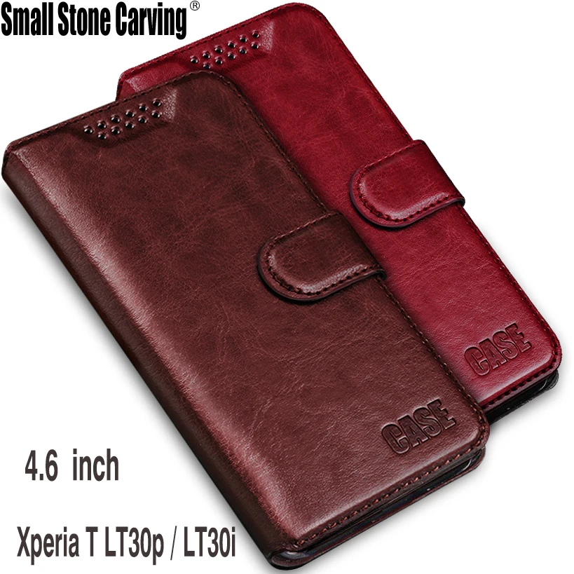 

Crazy horse texture High quality High end flip leather phone back cover 4.6'For Sony Xperia T LT30p LT30 LT30i case + card slots