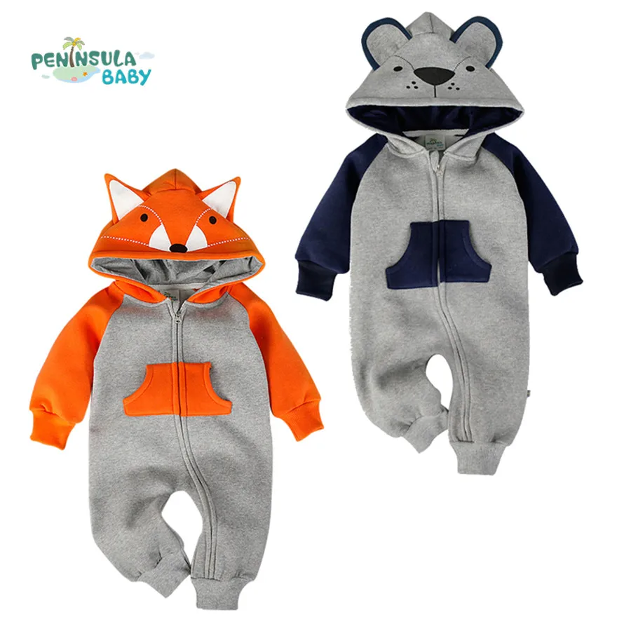 

Autumn Cartoon Fox Cotton Newborn Baby Rompers Long Sleeve Boy Clothes Jumpsuit Infant Girls Animal Hooded Costume Baby Product