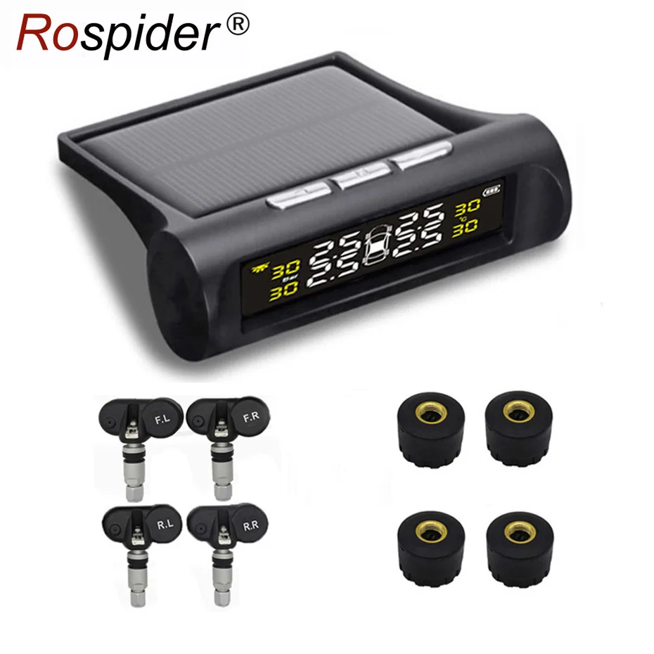 

Solar TPMS Car Tire Pressure Alarm Monitor System 4 Wheel Internal / External Tyre Sensor Temperature D02W D02N Rospider