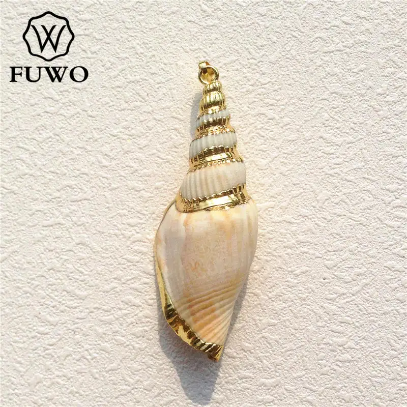 Buy FUWO Natural Seashell Snail Pendant 24K Gold Electroplated Long Spiral