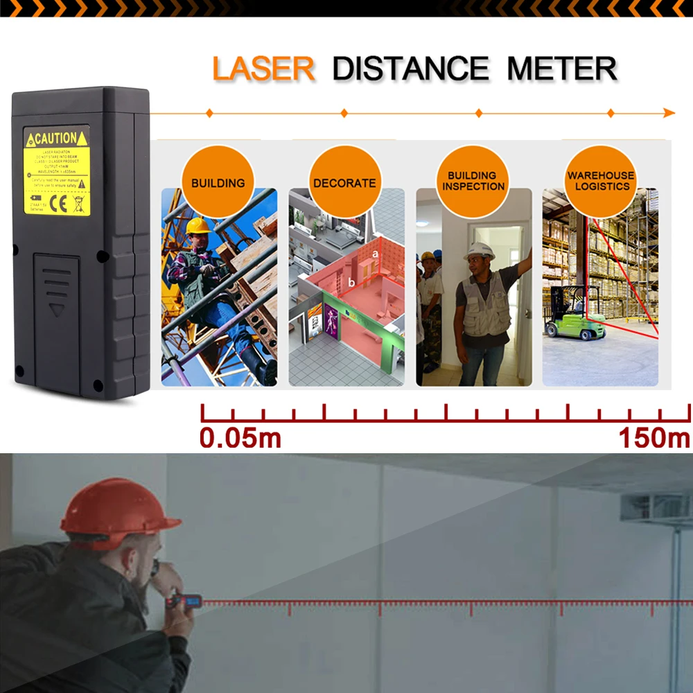 Borbede Laser Distance Meter 80M 100M 120M 150M Handheld Portable Rangefinder Laser Measure Tape