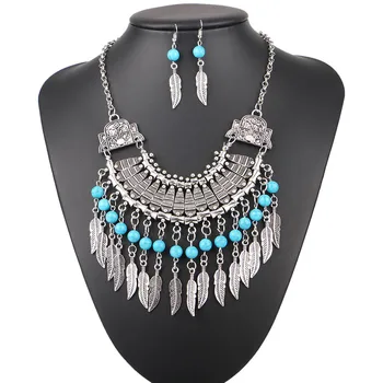 

T- European and American retro folk style features Necklace necklace, fringed leaves, big brand, short necklace.