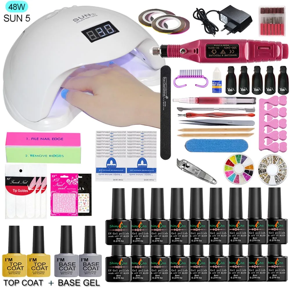 

New Nail Set UV LED Lamp Dryer With 18pcs Nail Gel Polish Kit Soak Off Manicure Tools Set electric Nail drill For Nail Art Tools