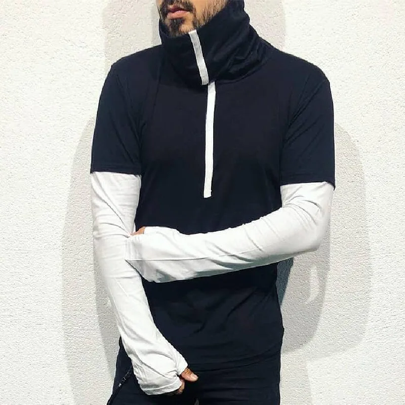 Buy Cotton T Shirts Men Fashion Splice Long Sleeve