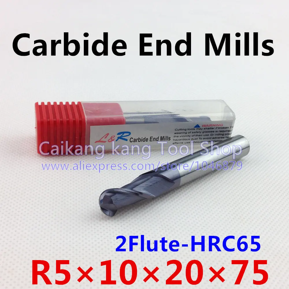 

New 2 Flute Head: 10mm Tungsten steel cutter Carbide Ball End Mills CNC milling Highest cutting hardness: 65HRC R5*10*20*75mm