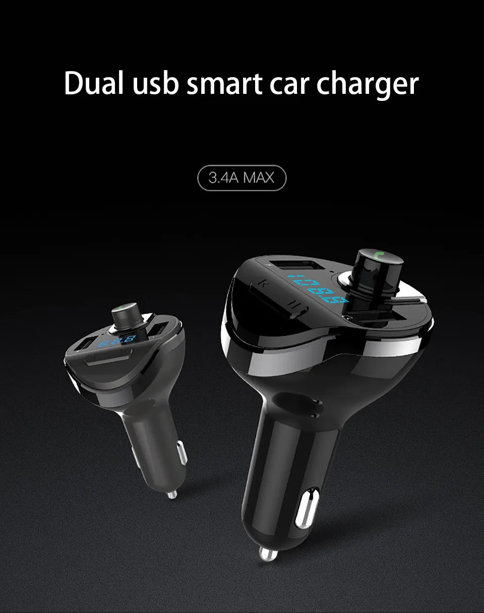 Audio MP3 Player Car Bluetooth FM Transmitter Wireless Modulator Bluetooth Car Kit Handsfree Speakerphone TF Slot 2 USB Ports (2)