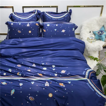 

4/6/7Pcs Egypt Cotton Starry sky luxury Bedding Set Embroidery Sweet fantasy Duvet cover set Bed Sheet Pillow Queen King Size
