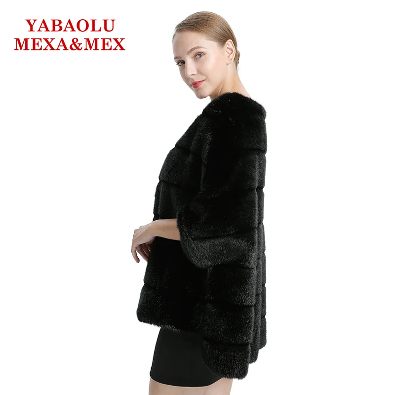 Faux Mink Fur Women Coat Autumn Winter Overcoat Black Faux Fur Coat Fashion Bat shirt Pullover Jackets Women Clothing Outerwear