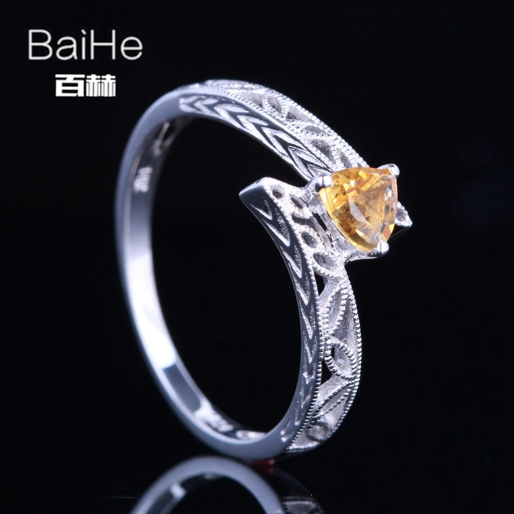 BAIHE Solid 14 K белое золото(AU585) 0.23CT Сертифицированный безупречный настоящий цитрин свадебные женские старинные ювелирные украшения кольцо
