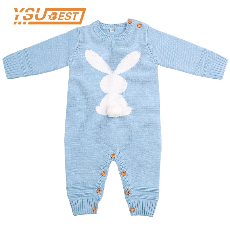 

2019 Baby Girl Bodysuits Winter Warm Newborn Boys One-Piece Jumpsuits Cute Rabbit Knit Long Sleeve Body Suits With Legs Sunsuit