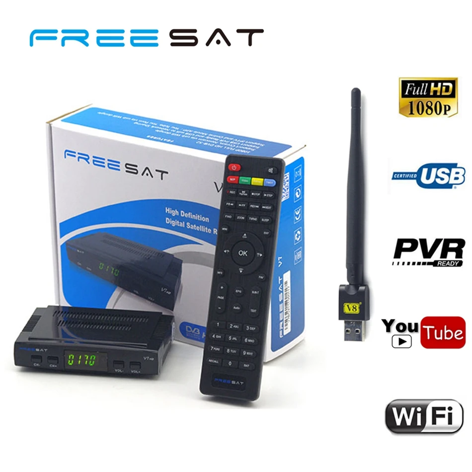 Дешевые freesat V7 DVB-S2 декодеры HD Спутниковые антенны ТВ с YouTube Cccam powervu | Электроника