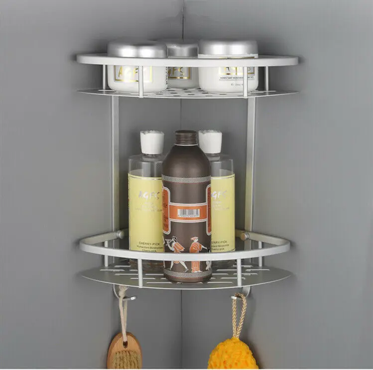 

2Tier Silver Portable Bath Stuff Holder Metal Bathroom Corner Shelf Rack Caddy Storage Bath Shower Rack Holder