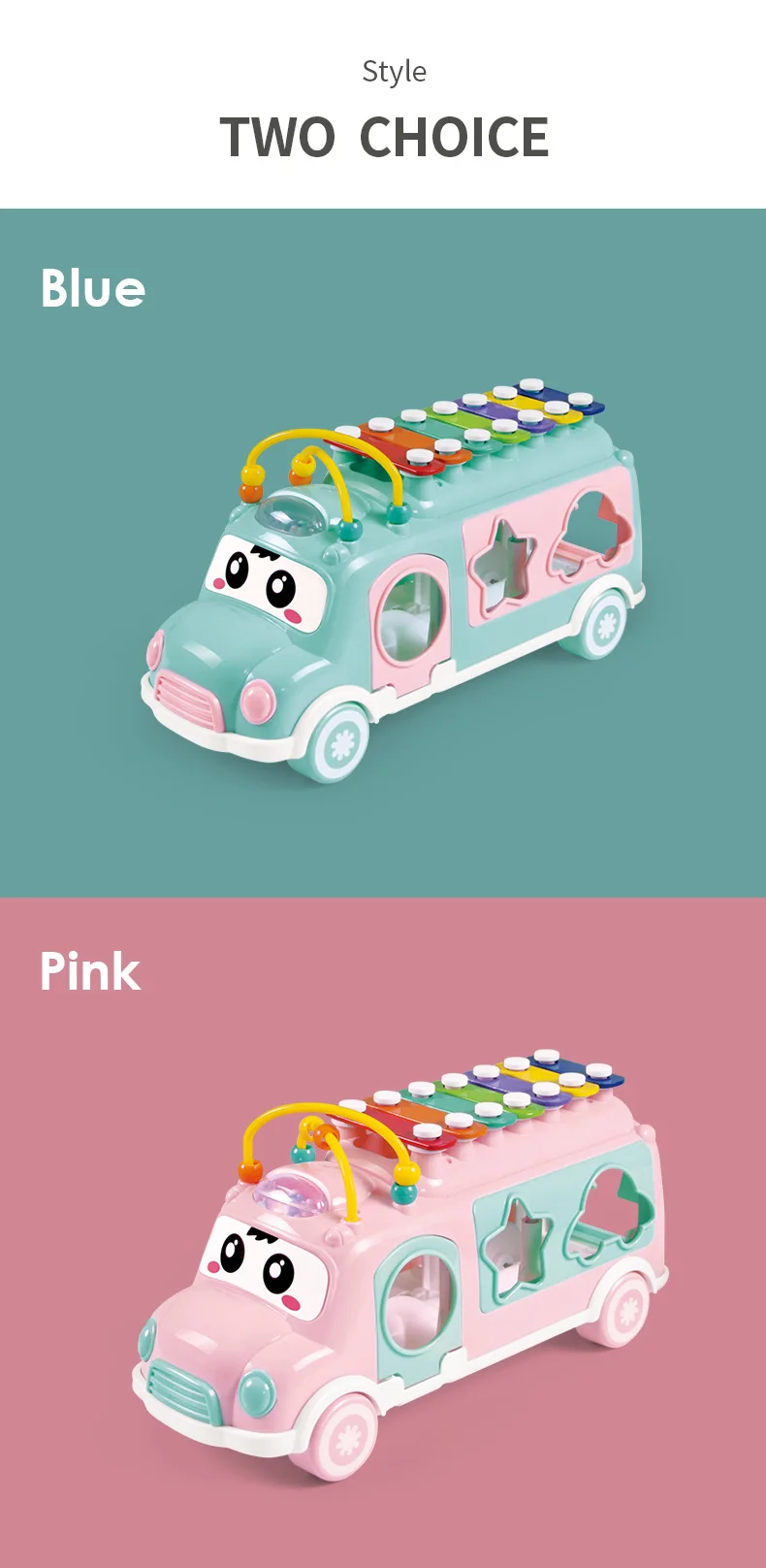 Huanger мультфильм музыкальный автобус детские игрушки ручной стук девочка мальчик погремушка развивающие для детей головоломки младенческой мобильный монтессориподарок