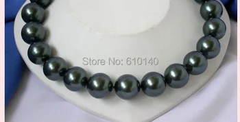 

E88#2826##@@RR2@17" Stunning 20mm round Tahitian black seashell pearl necklace
