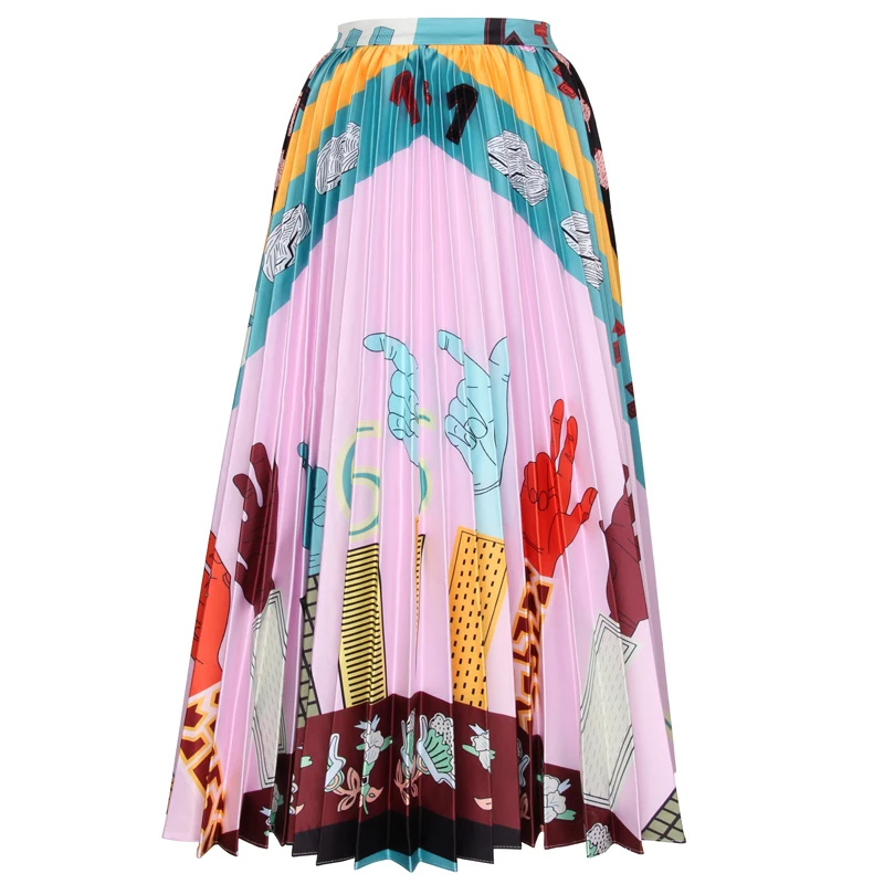 S-xl высокое качество Новая мода в форме пальца цифровая печать плиссированная тонкая темпераментная Повседневная подходящая Женская юбка